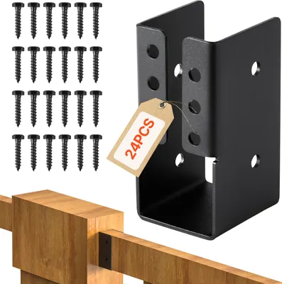 Immagine prodotto di VEVOR, connettori per travetti con flangia nascosta per uso esterno con viti, supporti per pali in acciaio per travetti 49x92 mm, connettori in legno per altalene, recinti, scivoli in legno, 24 pezzi.