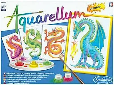 Produktbild von Sentosphere 00693 Aquarellum Junior, Malset für Kinder, Motiv Drachen, Bastelset, Kreativ-Set, DIY, 12-teiliges