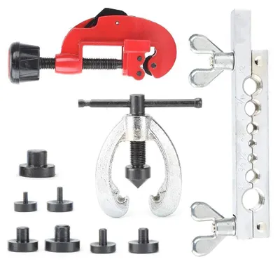 Immagine prodotto di Set di strumenti per tubi freno, 10 pezzi - Set di crimpatrici doppie - Include troncatubi - Per tubi da 4,8/12,7/15,9 mm - Materiale: metallo - Per riparazioni automobilistiche