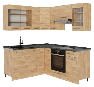 Obrázok produktu pre Rohová kuchyňa Vicco Fame-Line Dub Goldkraft/Dub Goldkraft 190 x 160 cm, AP Antracit, Model 56929