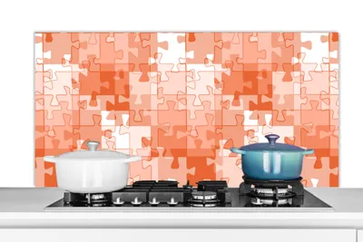 Obrázok produktu pre MuchoWow® Splashback Kuchyňa - Kuchynský backsplash - Ochrana steny pre sporák a drez Puzzle - oranžové - vzory 120x60cm Alu-Dibond (alternatíva k