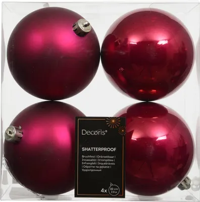 Produktbild von Weihnachtskugeln Kunststoff 10cm 4 Stück - Festlich Rosa