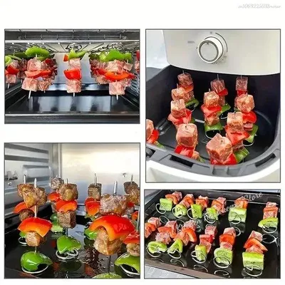 Image de Lot de 10 brochettes de barbecue en acier inoxydable de haute qualité, réutilisables et résistantes à l'usure.