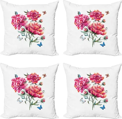 Produktbild von ABAKUHAUS Aquarell Blumen Kissenbezug Set (4 Stück), Nelken Strauß Natur, Moderner Doppelseitiger Digitaldruck, 60 cm x 60 cm, Mehrfarbig