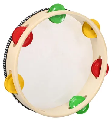 Produktbild von 8-Zoll-Holztrommel mit Handglocken und Metallcymbalen, ein Musikinstrument für Kinder, Spiele und Erwachsene. Enthält eine Reihe von 6 Metallcymbalen