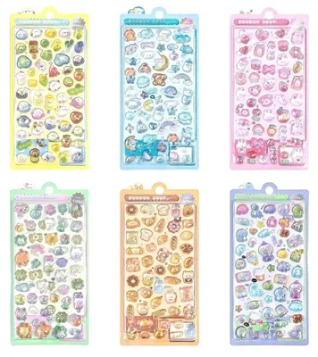 6er-Set 3D-Puffy-Sticker, niedliche Tiermotive, Cartoon, rosa Kaninchen