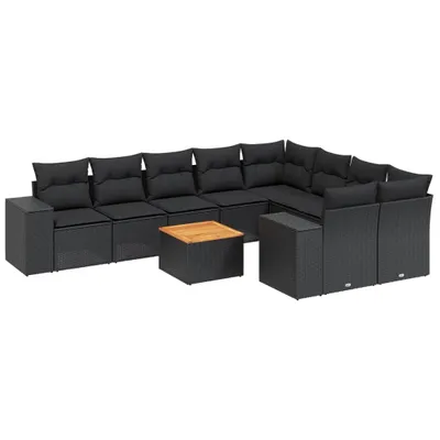 Immagine prodotto di vidaXL Set di divani da giardino da 10 pezzi con cuscini in polirattan nero