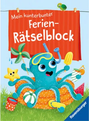 Produktbild von Ravensburger Mein kunterbunter Ferien-Rätselblock - Rätselspaß im Urlaub, auf Reisen oder Zuhause - Ferien Unterhaltung für Kinder von 7 bis 9 Jahren