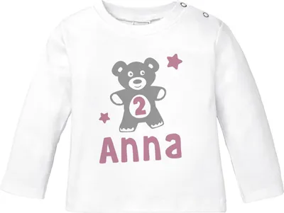 Produktbild von personalisiertes Baby Langarm-Shirt mit Namen Teddy-Bär Zahl 1 | 2 Geburtstagsshirt Junge/Mädchen SpecialMe® Mädchen 2 Jahre weiß 92/98 (16-24-Monate)