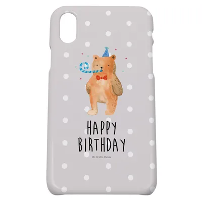 Produktbild von Mr. & Mrs. Panda Iphone 10 Handyhülle Bär Geburtstag - Grau Pastell - Geschenk, Handy, Glückwunsch, Teddy, X, Alles Gute, Happy Birthday, Cover, Hülle