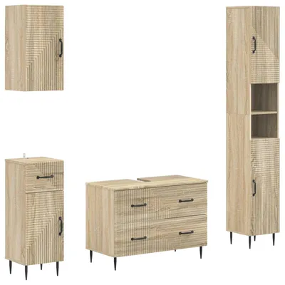 Image de vidaXL Ensemble de 4 meubles de salle de bain, modèle HAARLEM, en chêne Sonoma