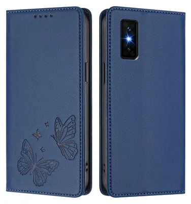 Image de Étui en cuir pour Infinix GT 30 Pro 5G, motif papillon, étui à rabat avec porte-appareil, bleu foncé