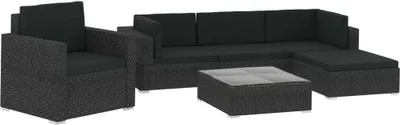 Obrázok produktu pre vidaXL 6-dielna záhradná obývacia súprava s vankúšmi Poly Ratan Black