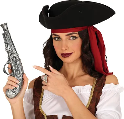 Produktbild von Piraten Abenteuer Pistole Karneval Accessoire Requisit Kostüm Fantasie Silber 30 cm, Farbe: Silber