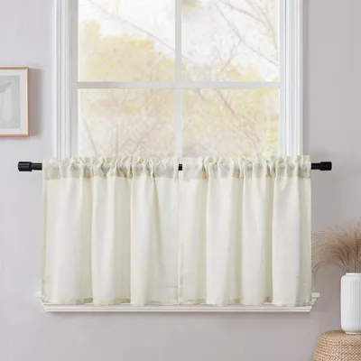 Productafbeelding van Scheidingsgordijn - set van 2, semi-transparant - voor keuken en ramen - natuurlijke linnen stof, hoogte 60 cm, breedte 90 cm