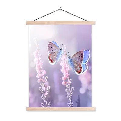 Produktbild von MuchoWow® Textilposter Schmetterling - Lavendel - Blumen - Lila 120x160 cm mit holzfarbenen Rahmen - Plakatkarton
