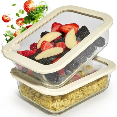 Immagine prodotto di Set di contenitori in vetro Unyqoos® da 2 pezzi, ideali per la preparazione dei pasti – 2 contenitori da 1520 ml, realizzati in vetro borosilicato, con coperchi in silicone ermetici, adatti al microonde, al forno e al congelatore, trasparenti