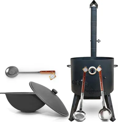 Produktbild von Gusseisen Kazan 22 L Deckel Utschak Uchag Feuerofen 49cm Schaumlöffel казан учак