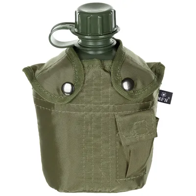 Produktbild von MFH | US Plastikfeldflasche | 1 Liter | oliv | BPA-frei | Trinkflasche inkl. Hülle
