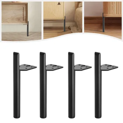 Image de lot de 4 pieds de meubles modernes en métal 18 cm noir DIY métal pieds de tables ronds