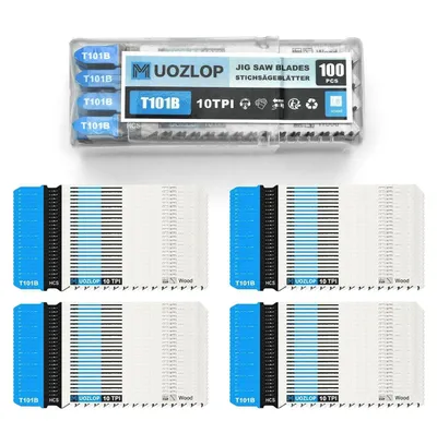 Obrázek produktu pro Sada pilových listů pro pásovou pilu 100tlg, typ T, určená pro řezání dřeva, včetně úložného kufříku. Listy jsou vyrobeny z materiálu HCS