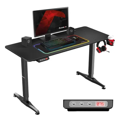 Produktbild von Huzaro Hero 8.5, Elektrisch höhenverstellbarer Gaming Schreibtisch, Schwarz, 140 cm x 60 cm, Aluminium, MDF, LED-Bedienpanel mit Speicher, Antikollisionssystem, leiser und laufruhiger Motor, Carbon-Flex-Beschichtung