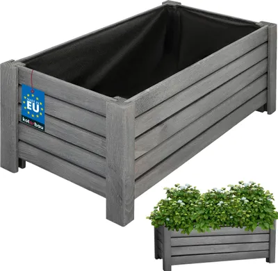 Produktbild von KOTARBAU® Blumenkasten 60x33x25cm Pflanzkasten mit Vlies Pflanzkübel groß außen Balkon Sichtschutz Blumenkästen Blumenkübel aus Kiefernholz Anthrazit