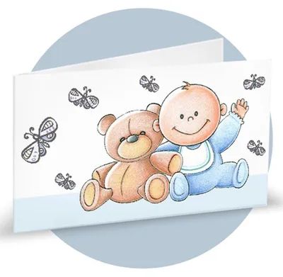 40 personalisierbare Karten für Gastgeschenke, Geburt, Taufe, Bär, himmelblau