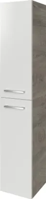 Produktbild von FACKELMANN Hochschrank B.STYLE / Badschrank mit gedämpften Scharnieren / Maße (B x H x T): ca. 30 x 162 x 31,6 cm / hochwertiger Schrank / Türanschlag Links / Korpus: Grau / Front: Weiß