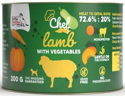 Productafbeelding van Karma voor honden, merk Syta Micha MONO, lam met groenten, 200 gram