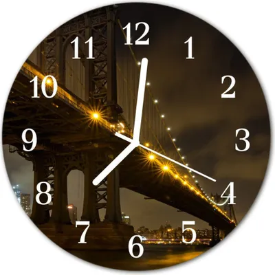 Produktbild von Glasuhr Wanduhr Küchenuhr Echt-Glas 30fi cm Brücke Nacht schwarz