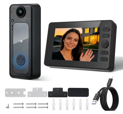 Produktbild von Funk Video-Türklingel - Türsprechanlage mit Bildschirm - 10,9 cm Display IP65 - HD Kamera 2,4G - Zwei-Wege-Audio - Nachtsicht - Schwarz