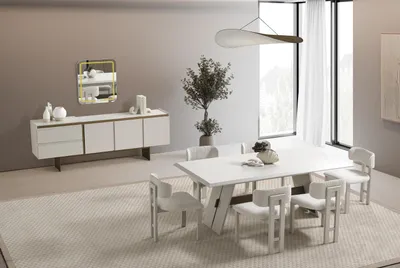 Obrázok produktu pre Elegantný drevený jedálenský set v béžovej farbe s jedálenským stolom a stoličkami