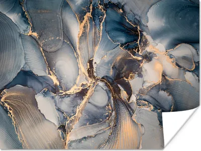 Produktbild von MuchoWow® Poster Marmor - Grau - Blau - Luxus - Gold 120x90 cm - Wandbild