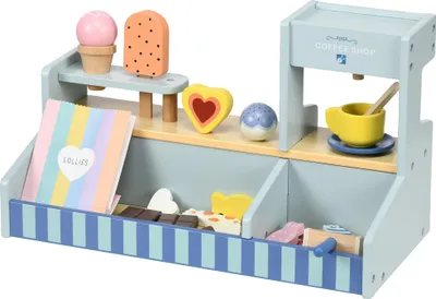 Produktbild von Kinder Eisladen Spielset mit Eiscreme-Stand, Zubehör für Rollenspiele, fördert Motorik & Kreativität, Lernspielzeug ab 3 Jahren, Hellblau