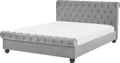 Produktbild von BELIANI Wasserbett Hellgrau Samtstoff mit Matratze 180 x 200 cm Heizung Hohes Kopfteil Chesterfield Style Knopfheftung Versteppt Holzbeine Schlafzimmer