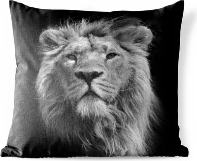 Produktbild von MuchoWow® Outdoor Kissen - Löwe - Tier - Schwarz - Weiß - 40x40 cm - Wetterfest - Lounge Kissen - Kopfkissen - Interieur - Polster mit Bild