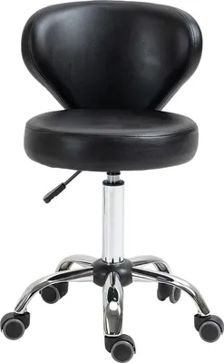 Obrázek produktu pro Masážní stolička rolovací - pracovní stolička otočná o 360° - výškově nastavitelný sedák 49-64H cm, ergonomický opěrák - pochromovaný kov v černém potahu z umělé kůže