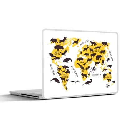 Produktbild von MuchoWow® Laptop Aufkleber Sticker Cover Weltkarte - Tiere - Gelb 40x30 cm - Laptop Dekoration - Selbstklebend