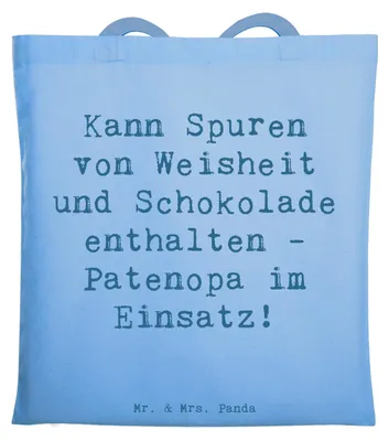 Produktbild von Mr. & Mrs. Panda Uni Tasche Spruch Patenopa und Weisheit - Sky Blue - Geschenk, Tote Bag, Einkaufstasche, Handgemacht, Familie, Verwandte, Humor, Shopping, Liebe, Beutel