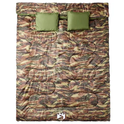 Image de vidaXL Sac de couchage double avec oreiller adultes camping 3-4 saisons