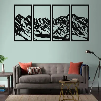 Produktbild von Wandkunst aus Metall, Gebirge aus Metall, 4er-Set - 40 "x20"/100x50 cm / Schwarz