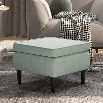 Immagine prodotto di The Living Store Sgabello con gambe in legno in velluto grigio chiaro