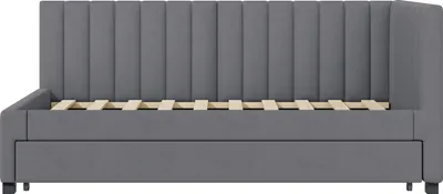 Produktbild von Polsterbett 90x200cm Jugendbett (Ohne Matratze) Kinderbett Gästebett Multifunktionsbett Ausziehbares Schlafsofa Mit Lattenrost Samtstoff Grau