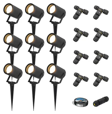 Image de HOFTRONIC - Lot de 9 lampes LED à piquer GU10 4W 345lm 2700K IP65 Noir