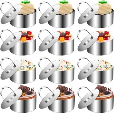 Immagine prodotto di Stampi ad anello in acciaio inossidabile da 8 cm per dessert, stampi da forno rotondi con coperchio