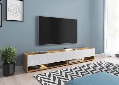 Obrázok produktu pre PIASKI TV skrinka lowboard 180 cm, TV skrinka, plávajúca biela, Wotan, voliteľné LED osvetlenie