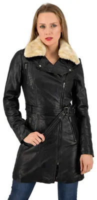 Produktbild von URBAN 5884 MILOU Damen Lederjacke, Oberschenkellanger Mantel aus echtem Lammfell