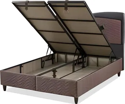 Produktbild von Braunes modernes Bett aus Holz und Textil