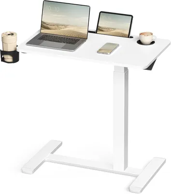Imagen del producto de Mesa auxiliar con ruedas - Altura ajustable de 65 a 102 cm - Tablero de 70 x 40 cm - Blanco